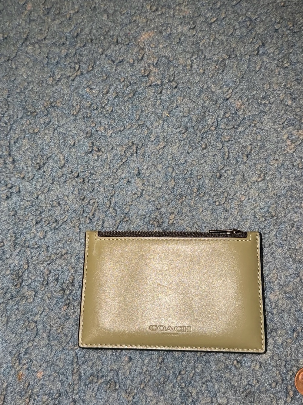 Coach Olive-Tone Leather Zip Card Pouch